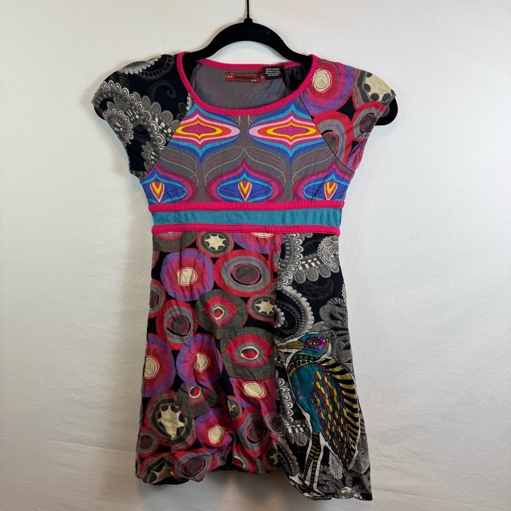 Desigual Colorful Designed Short Sleeve Dress Girls Size 9-10